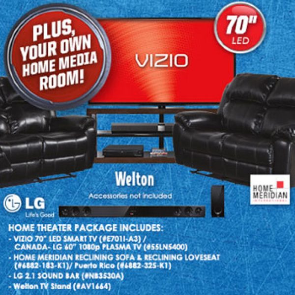 Win a 70-inch Vizio TV, an LG Soundbar, a sofa, a Private Screening of Captain America: The Winter Soldier, and $2,032 cash!