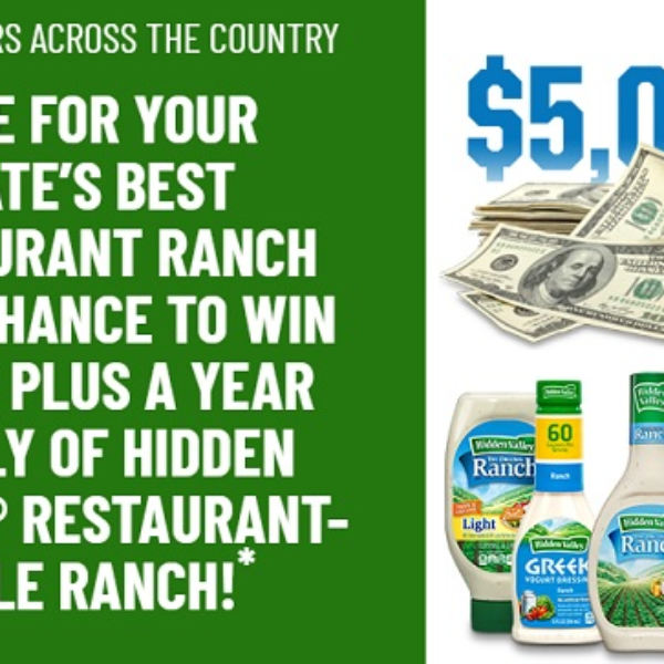 Expired! Hidden Valley Ranch: Win $5,000 and a year supply of Hidden Valley Ranch