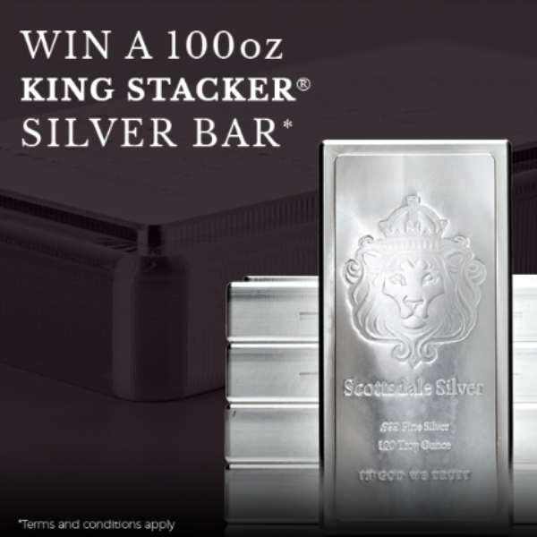 Scottsdale Mint: Win a 100 ounce King Stacker Silver Bar worth $1,400