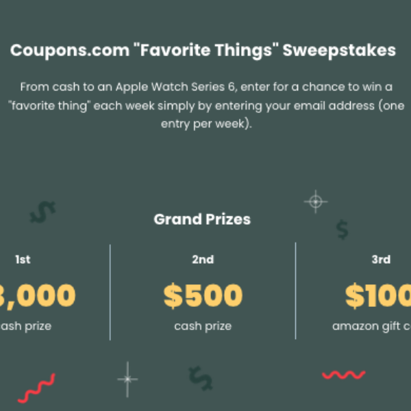 Coupons.com: Win $3,000, a $100 Amazon gift card, an Apple Watch, a Keurig Coffee Maker, an LG 4K Ultra HD TV, or more