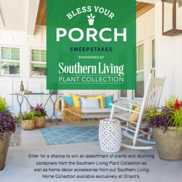 Southern Living: Win a $3,000 Collection including Pillows, Throw Blanket, Basket, and Plant Assortment for your Porch